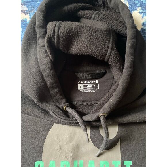 Vintage Carhart thick loose fit hoodie, large teal graphic rare y2k chore - Picture 2 of 6